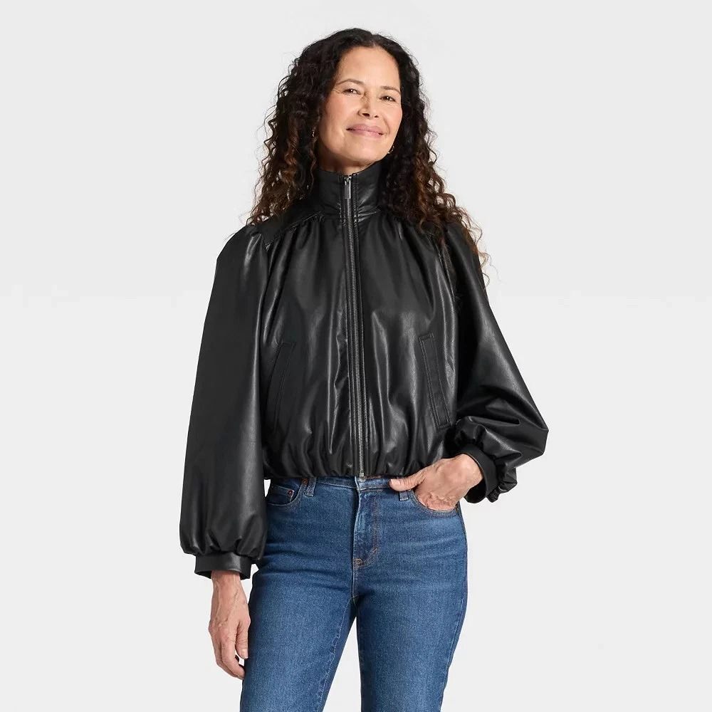 Women's Gathered Bomber Jacket - Universal Thread Black S
